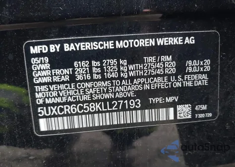 2019 BMW X5 xDrive40I from USA, damaged, VIN 5UXCR6C58KLL27193